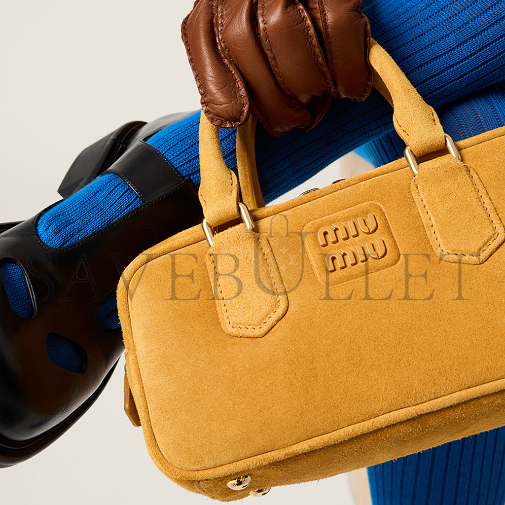 MIU MIU ARCADIE PADDED SUEDE TOP-HANDLE BAG 5BB142 (22*10.5*7.5cm)